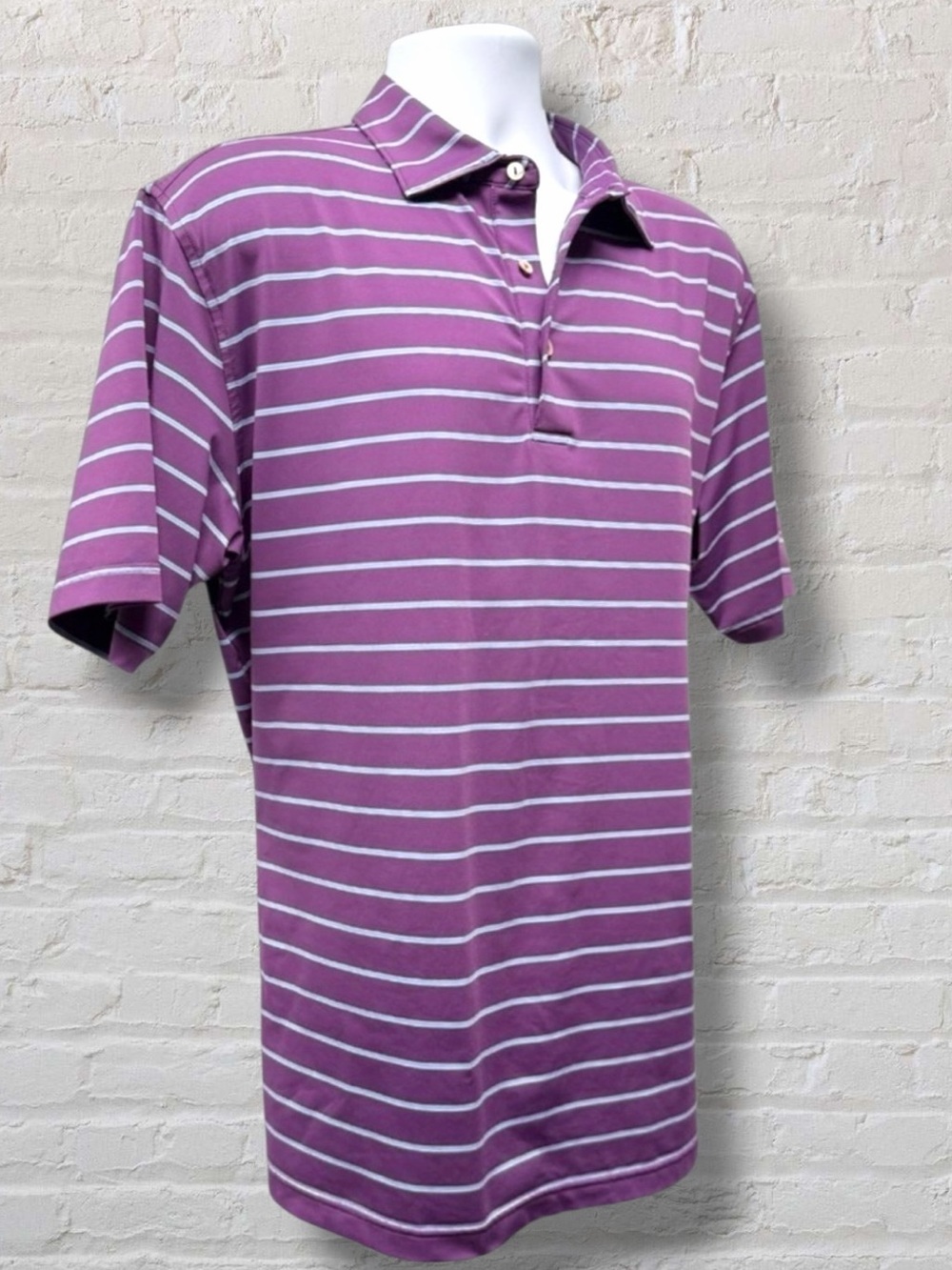 Peter Millar Summer Comfort Shirt Lavender Stripe Moisture Wick Golf Polo Size L